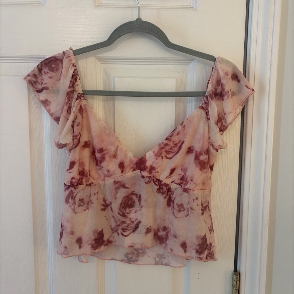 Princess Polly Blush Rose Floral V-Neck Ruffle Camisole